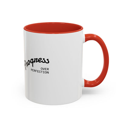 Motivational Coffee Mug, Progress Over Perfection Design, Cute Dog Print, Gift for Pet Lovers, Office or Home Decor, Inspirational Drinkware