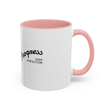 Motivational Coffee Mug, Progress Over Perfection Design, Cute Dog Print, Gift for Pet Lovers, Office or Home Decor, Inspirational Drinkware