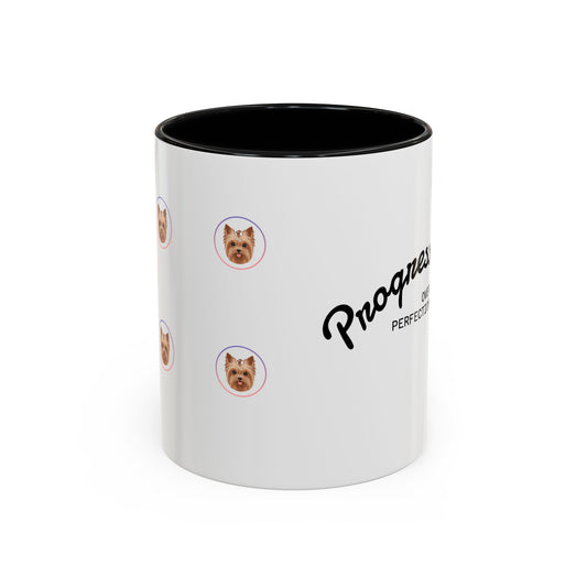 Motivational Coffee Mug, Progress Over Perfection Design, Cute Dog Print, Gift for Pet Lovers, Office or Home Decor, Inspirational Drinkware